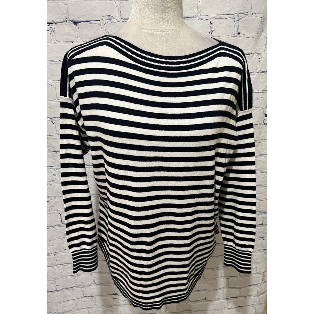 Ann Taylor LOFT Sweater Knit Top White & Navy Blue Stripes Size Medium - Picture 1 of 5